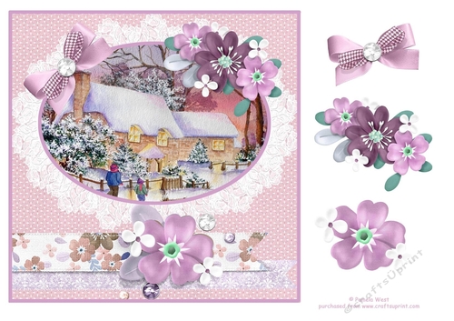 8x8 Winter cottages with floral decoupage