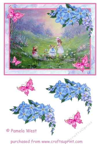 Victorian Children picking flowers with decoupage flowers and butterflies