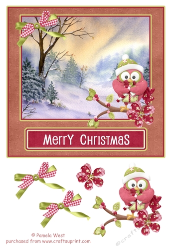 Cute Owl on a branch Decoupage Christmas card