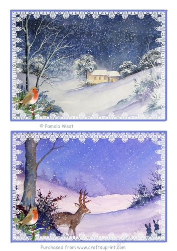 Farm in Snow and Reindeer in the snow. 2 christmas toppers