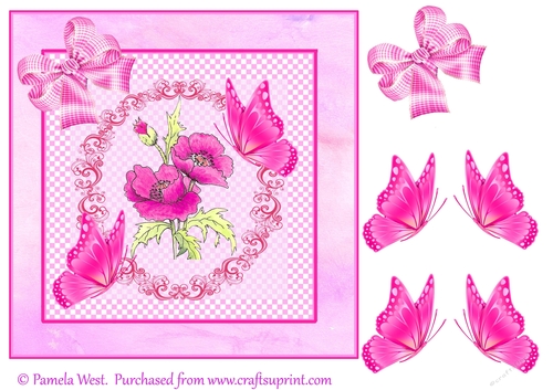 8x8 floral card topper with anemones, butterflies and bows