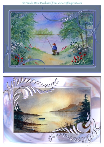 2 A5 card toppers. Fisherman and Solitude landscape suitable for mens cards