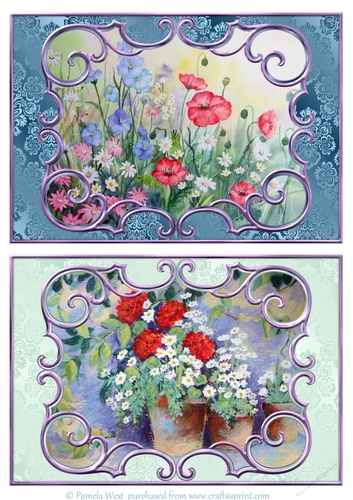 2 A5 card watercolour toppers Field Flowers and Pots of Geranuims