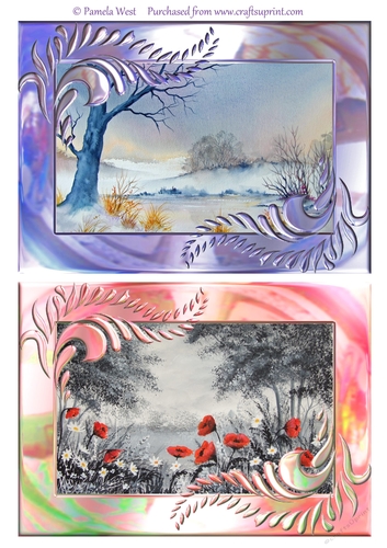 2 A5 Toppers.  Early Snow and Poppies.  All occasion cards