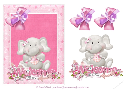 A5 New Baby Girl Elephant card topper mini kit