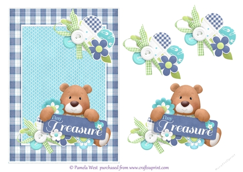 A5 New Baby Boy Bear card topper mini kit