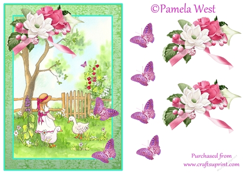 A5 Feeding the Geese. card topper with decoupage