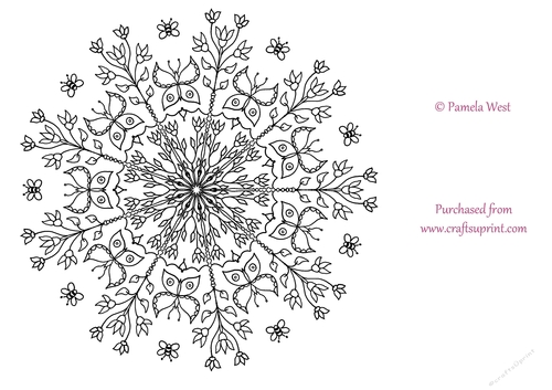 Butterflies and Bees Mandala, Colouring page. digi stamp, coloring sheet
