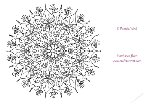 Butterflies Mandala, Colouring page. digi stamp, coloring sheet