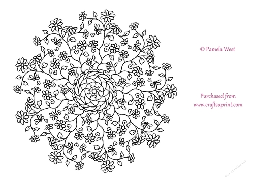 Daisies and Hearts Mandala, Colouring page. digi stamp, coloring sheet