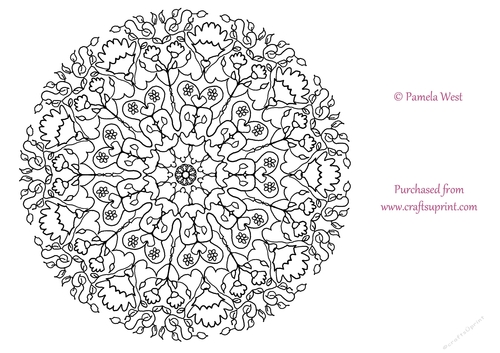 Flowers and leaves Mandala, Colouring page. digi stamp, coloring sheet