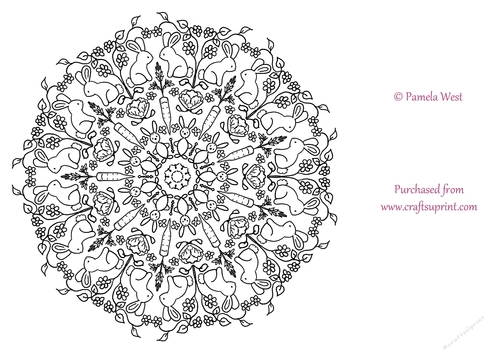 Rabbits and Carrots Mandala, Colouring page. digi stamp, coloring sheet