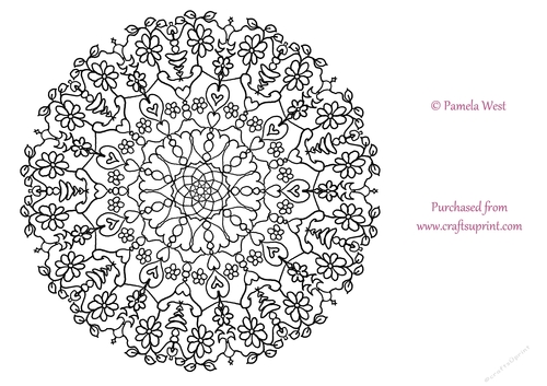 Floral Hearts 2 Mandala. Colouring page, digistamp, coloring sheet