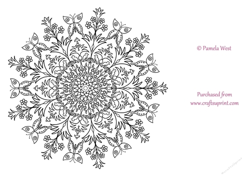 Paradise birds and butterflies Mandala. Colouring page, digistamp, coloring sheet