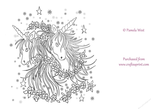 Unicorns and Garlands Digital Stamp. Colouring page, digistamp, coloring sheet