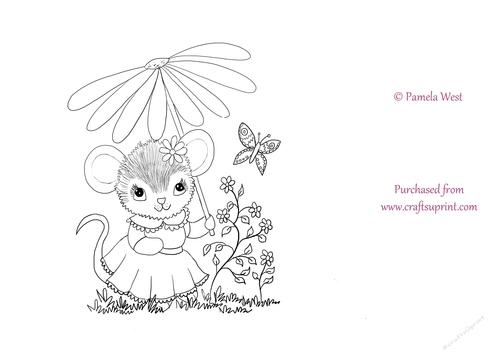 Mouse and Daisy Digital Stamp, colouring page. digi stamp Coloring