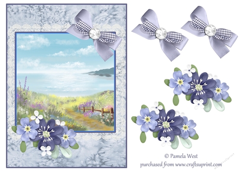 A5 card topper Seascape with floral decoupage