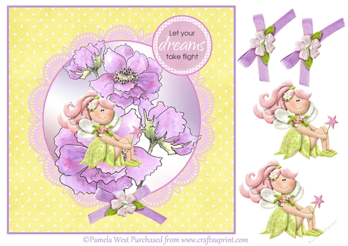 8x8 Fairy floral card topper with decoupage. Let your dreams take flight
