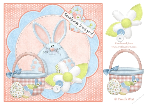 8x8 Easter Bunny or birthday card topper with decoupage. Some Bunny loves you