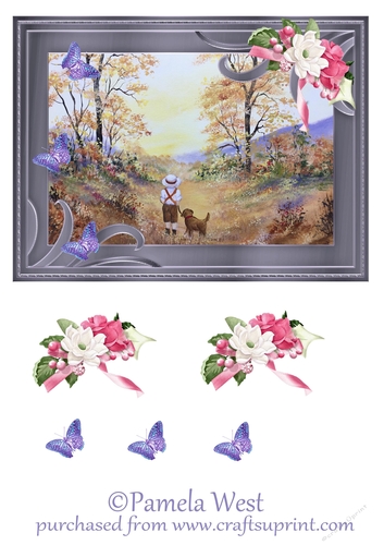 Walking with my best friend card topper with decoupage