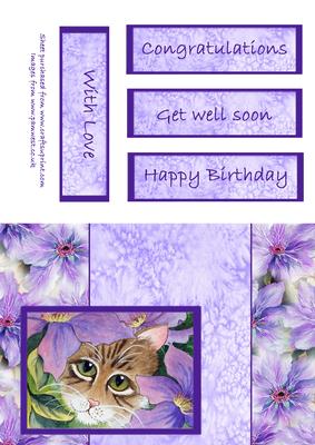 Cat and Clematis Watercolour Card