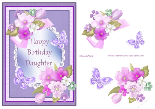 Personalised butterflies and flowers card topper Daughter 