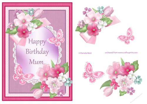 Personalised butterflies and flowers card topper Mum 