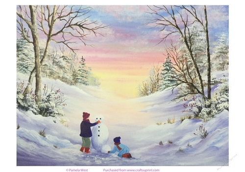 Building a snowman.  Original art for Designer Resources