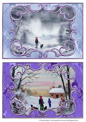 2 A5 card toppers MIsty Snow and Home for tea