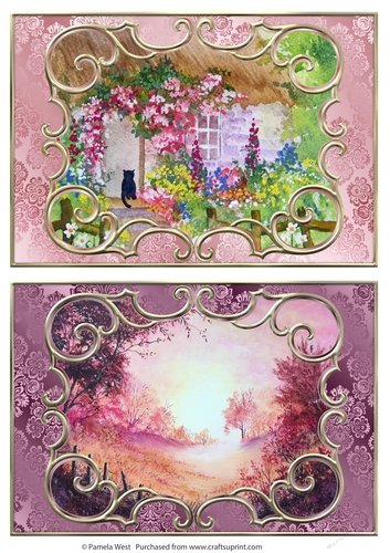 2 A5 card toppers Roses round the Door and Autumn Trees