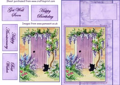 Cat by the Cottage Door Decoupage Card with Sentiments