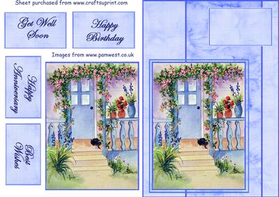 Cat on a Blue Porch Decoupage Card with Sentiments
