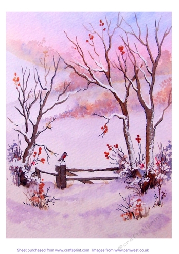 Pink Winter 2, Original Art for Designer Resource or Card Topper