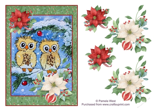 Its an Owls Christmas. Card topper with Step by Step decoupage