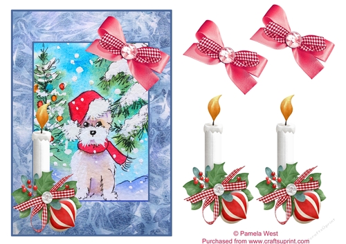 Westie Christmas. Card topper with Step by Step decoupage