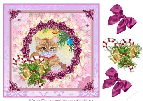 8x8 Christmas Cat card topper with decoupage