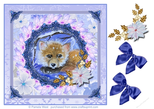 8x8 Cute Fox card topper with decoupage