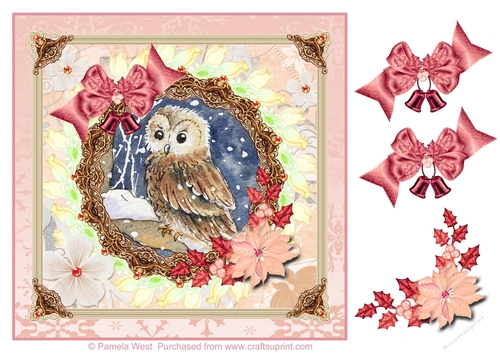 8x8 Cute Little Owl card topper with decoupage