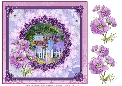 8x8 Rose Cottage card topper with decoupage