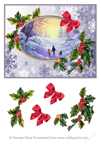 Winter scene 2 with Holly, card topper with decoupage