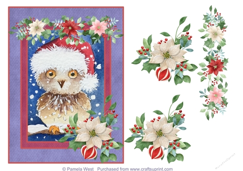 A5 Cute Santa Owl step by step card topper with decoupage
