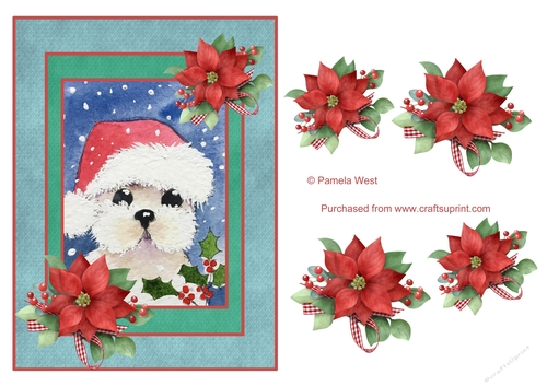 A5 Cute Santa Westie step by step card topper with decoupage