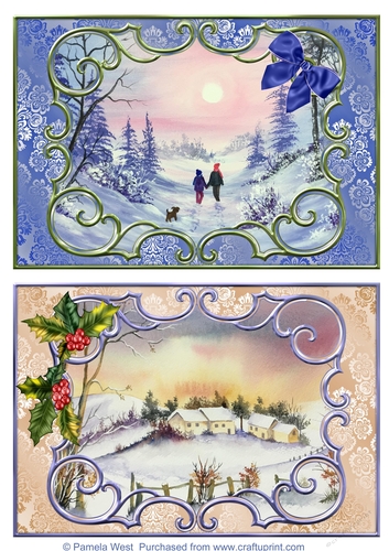 2 A5 card toppers, Winter Walk and Farm in Snow