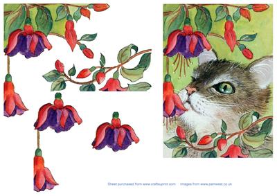 Cat and Fuschia Step by Step Decoupage Card