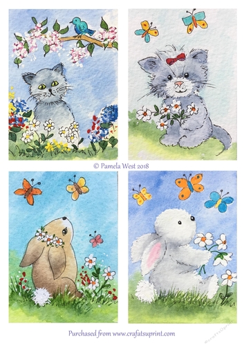 2 cat and 2 rabbit A6 card toppers