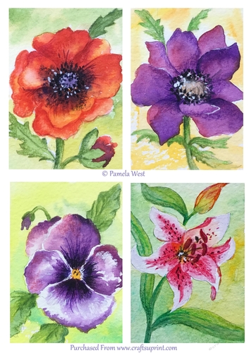 4 floral watercolour A6 card toppers
