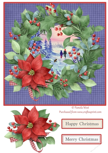 A Walk in the Snow with Wreath Christmas card topper with Decoupage