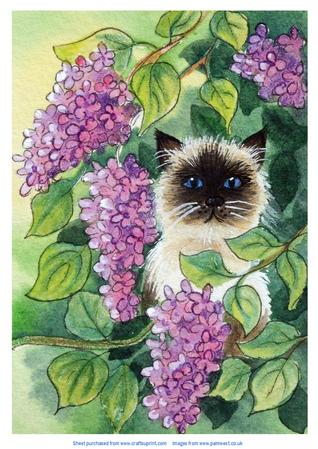 Cat and Lilac, Original Watercolour