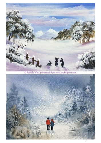 2 Winter Card toppers Original Watercolours Designer Resources