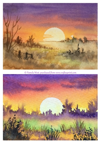 2 Sunset Card toppers Original Watercolours Designer Resources